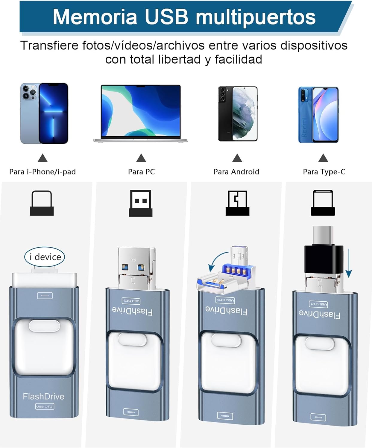 FLASH USB 4 EN 1 ALTA VELOCIDAD DE 64GB